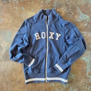 Roxy Y2K Full Zip Sweatshirt Sweater Size XL Blue Spell Out Surf Coconut Girl